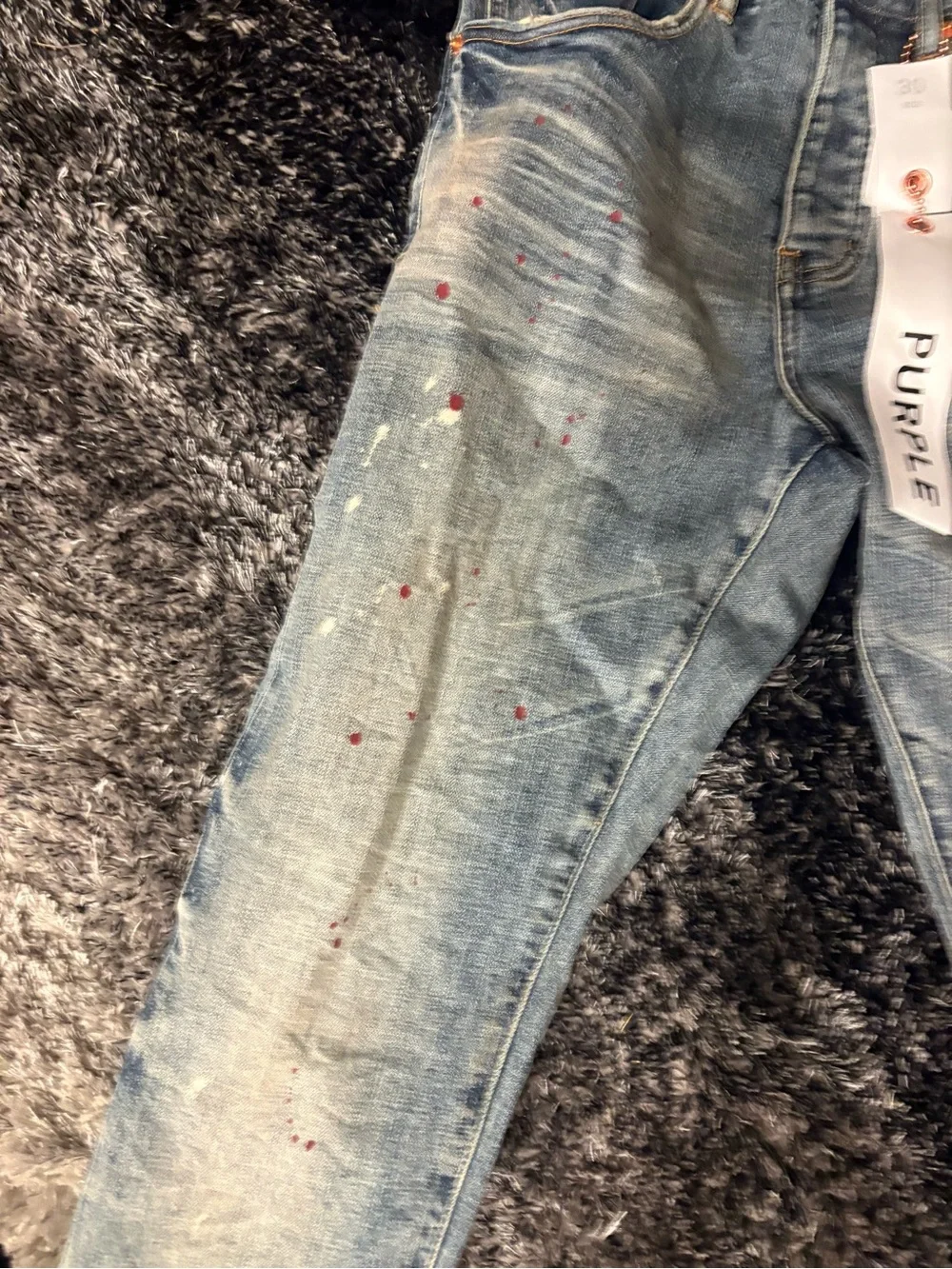 Purple Paint-Splatter Skinny Jeans for Men - Light Blue